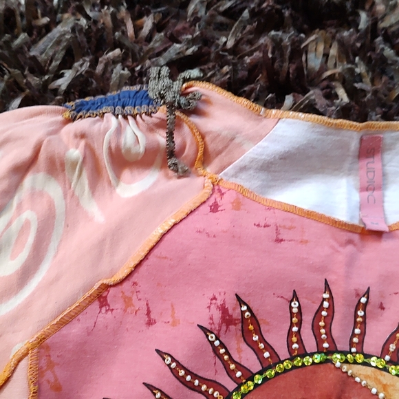 One of a kind Boho Yoga festival soft Cotton shirt Orange. Med - Picture 4 of 8